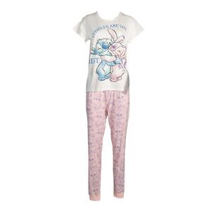 Disney Womens/Ladies Angel Printed Pajama Set / White/Pink
